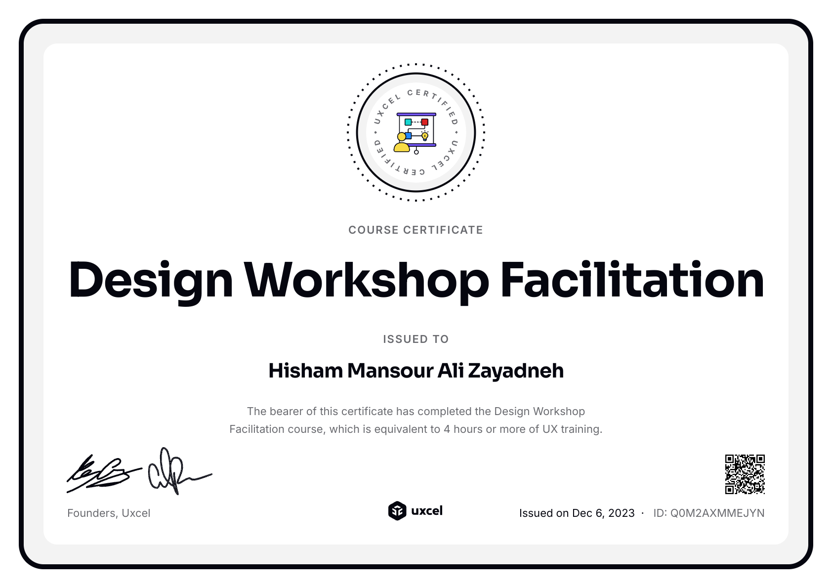 Hisham Zayadneh's certificate